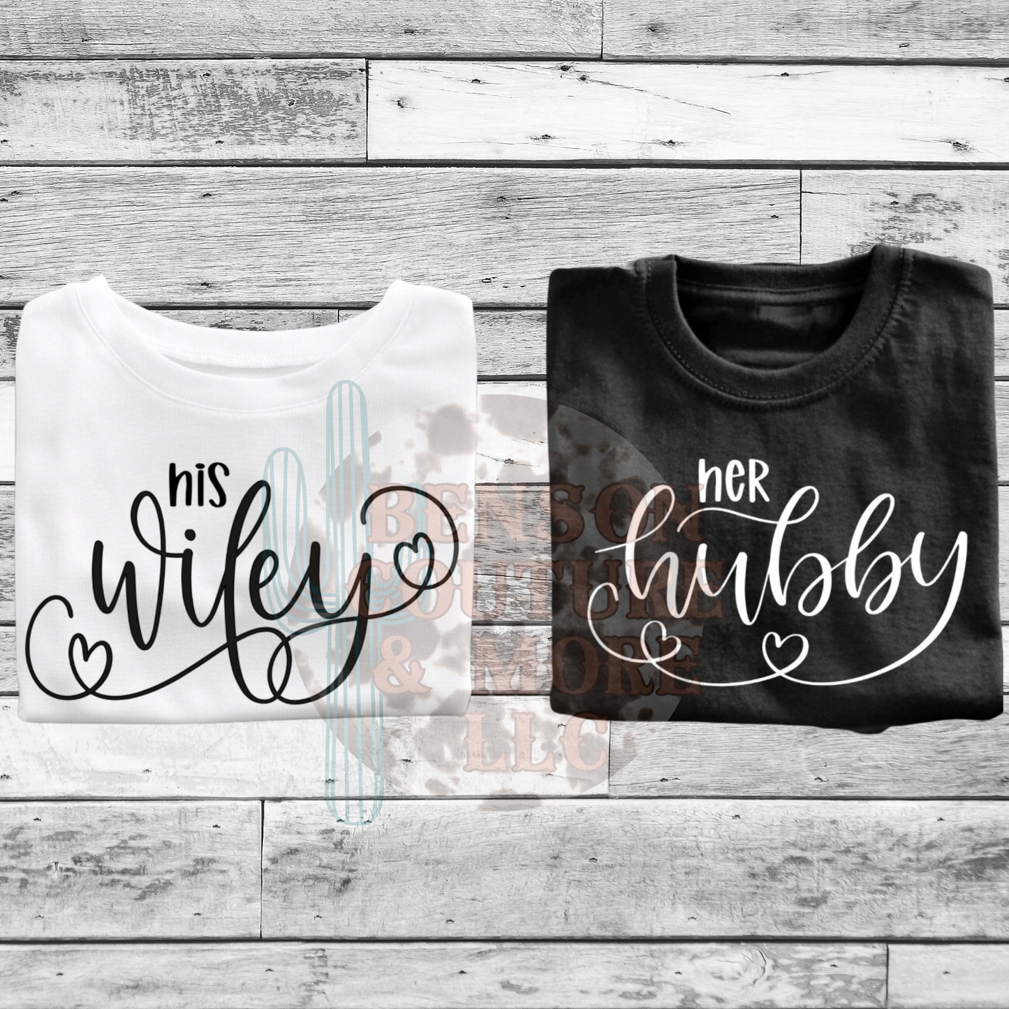 HIS Wifey & HER Hubby T-shirt set (2 shirts included)
MENS SHIRT IN BLACK, WOMEN'S SHIRT IS IN WHITE. these are unisex sizes.