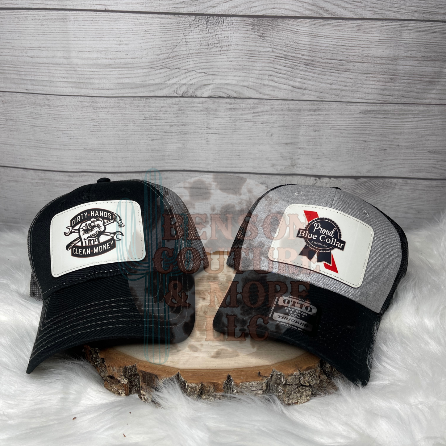 Custom Faux Leather or Distressed Patch Trucker Hat