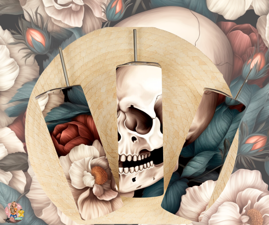 Skull with Teal Flowers