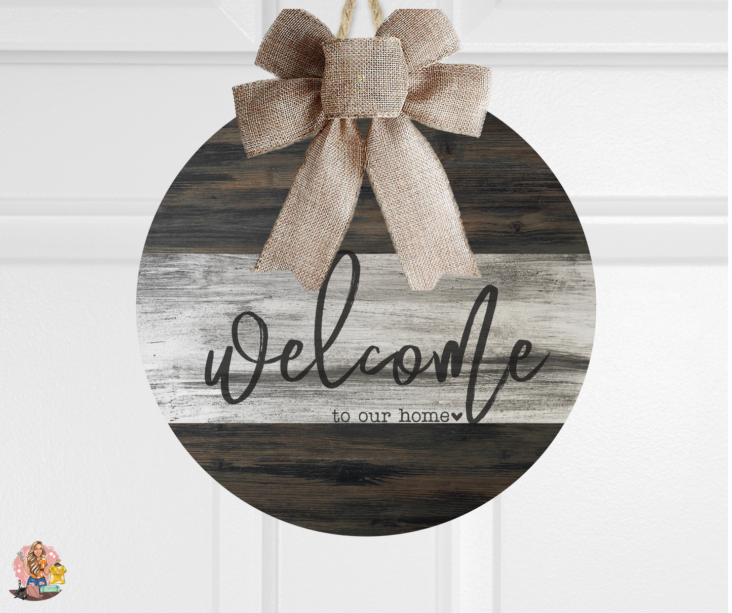 12" White Wood Round Sign