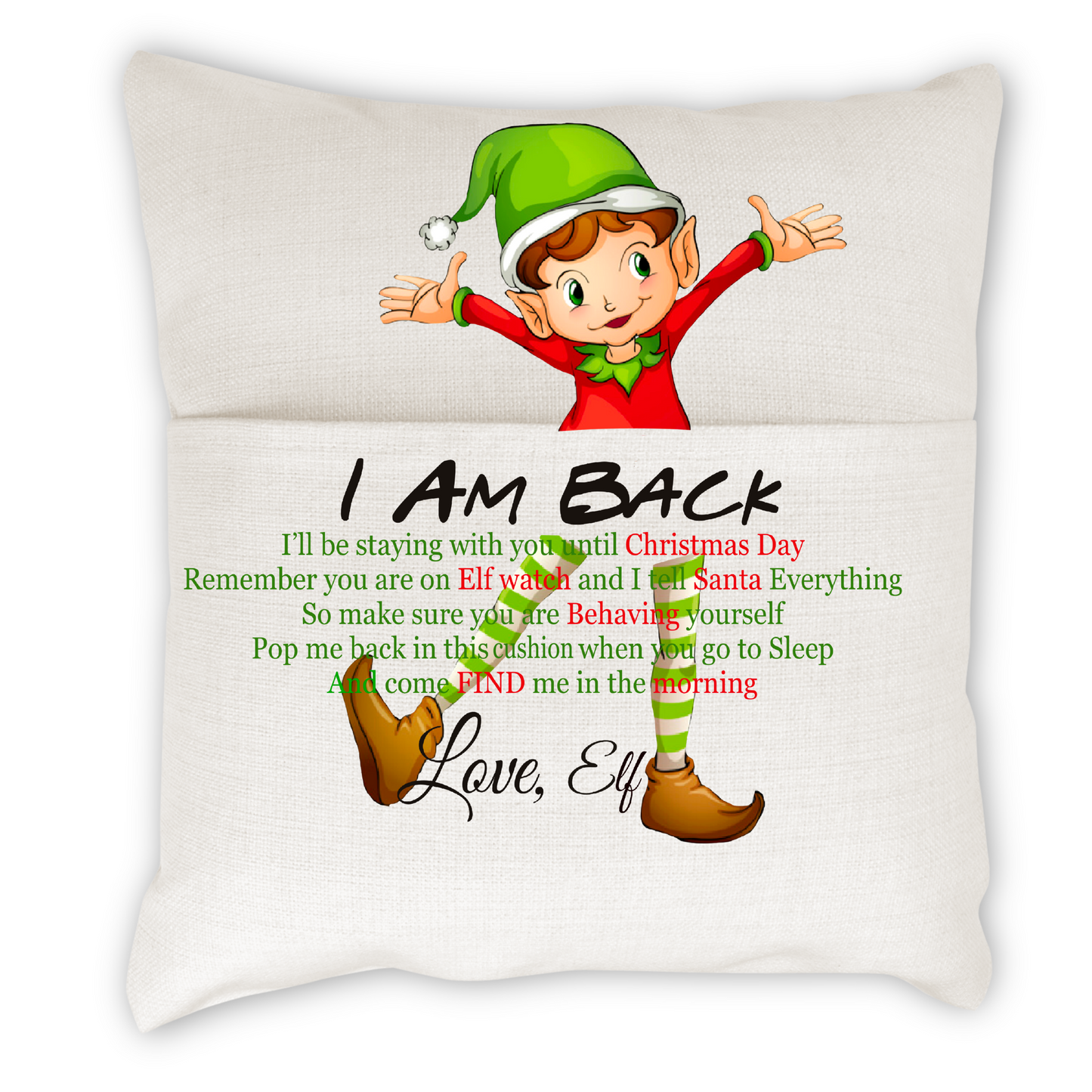 Elf Reading Pocket Pillow