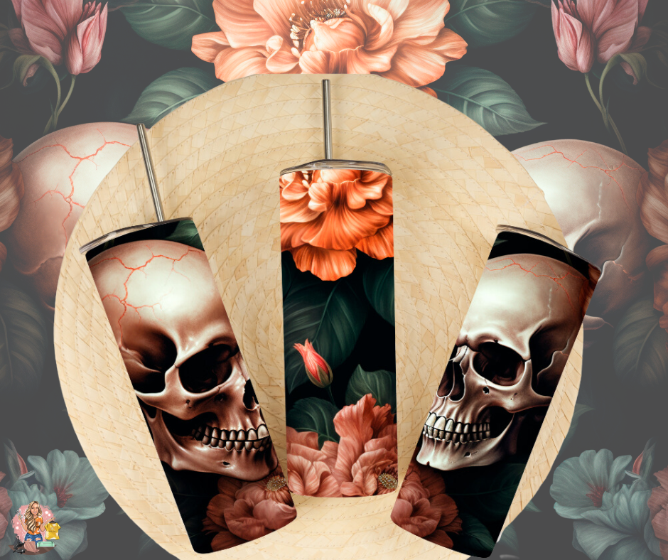 Skulls with Coral Flowers