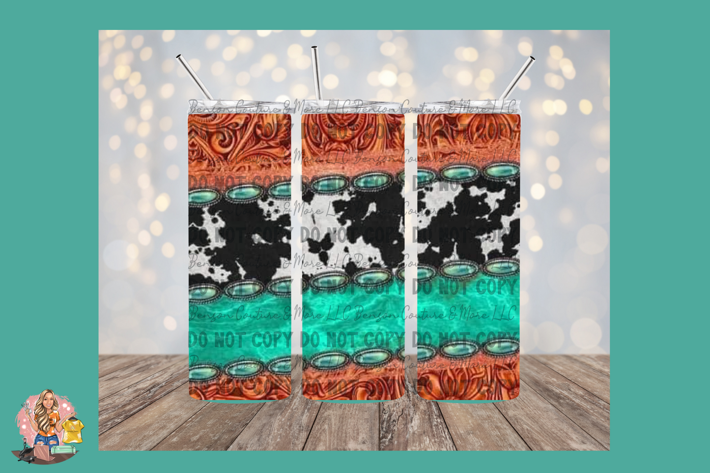 Leather Turquoise Cow Print-Tumbler