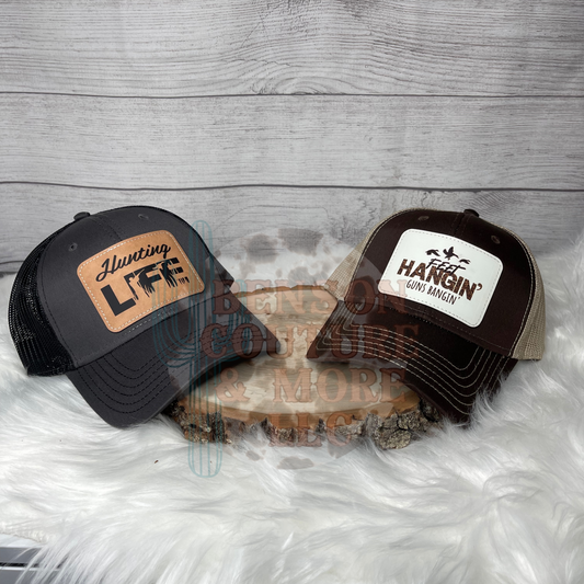 Custom Faux Leather or Distressed Patch Trucker Hat