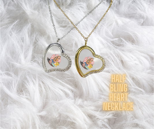 Sublimation Half Bling Heart Necklace