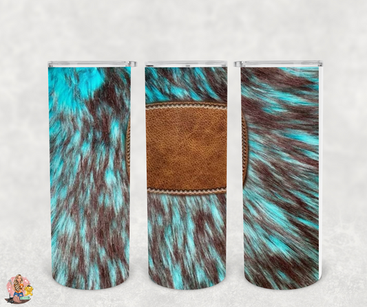 Turquoise and brown cowhide-Tumbler