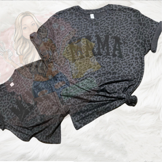 Mama and/or Mini Leopard T-shirts - 3D Puff Black on
Black puff trend design.
These are available in Women's & Youth sizes. Price is per shirt, for a matching set please select the size you need then add each to cart.