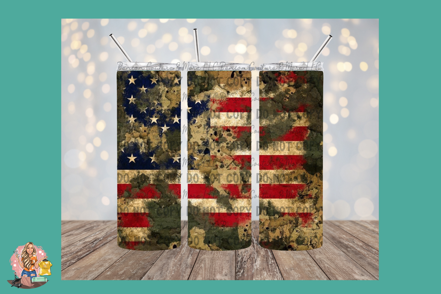 Distressed Camo Flag-Tumbler