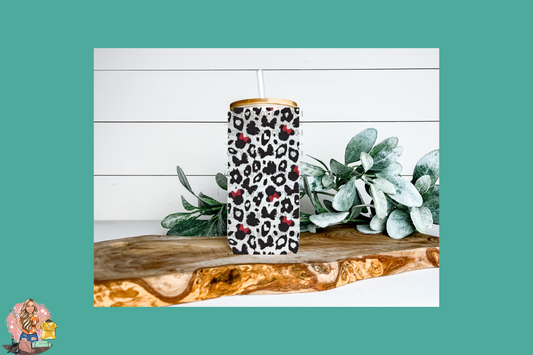 Minnie Cheetah Print-Beer Can Glass