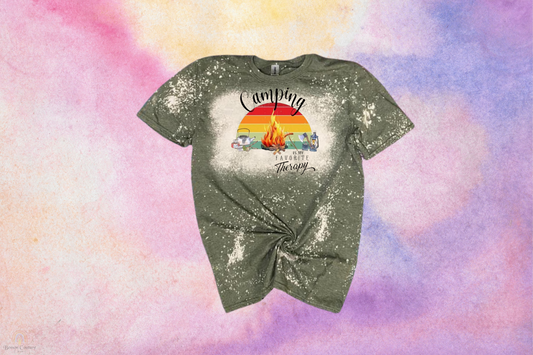 Camping Is My Favorite Therapy-Bleached Sublimation T-Shirt
